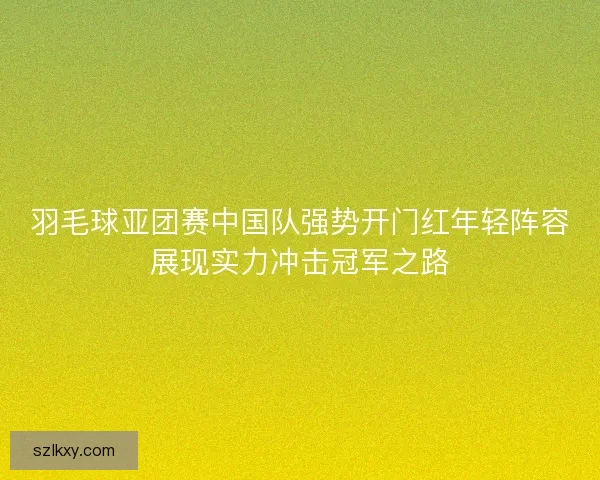 羽毛球亚团赛中国队强势开门红年轻阵容展现实力冲击冠军之路